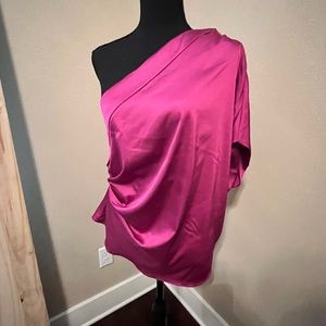 DO+BE Purple Satin One Shoulder Ruched Side Top Size Small